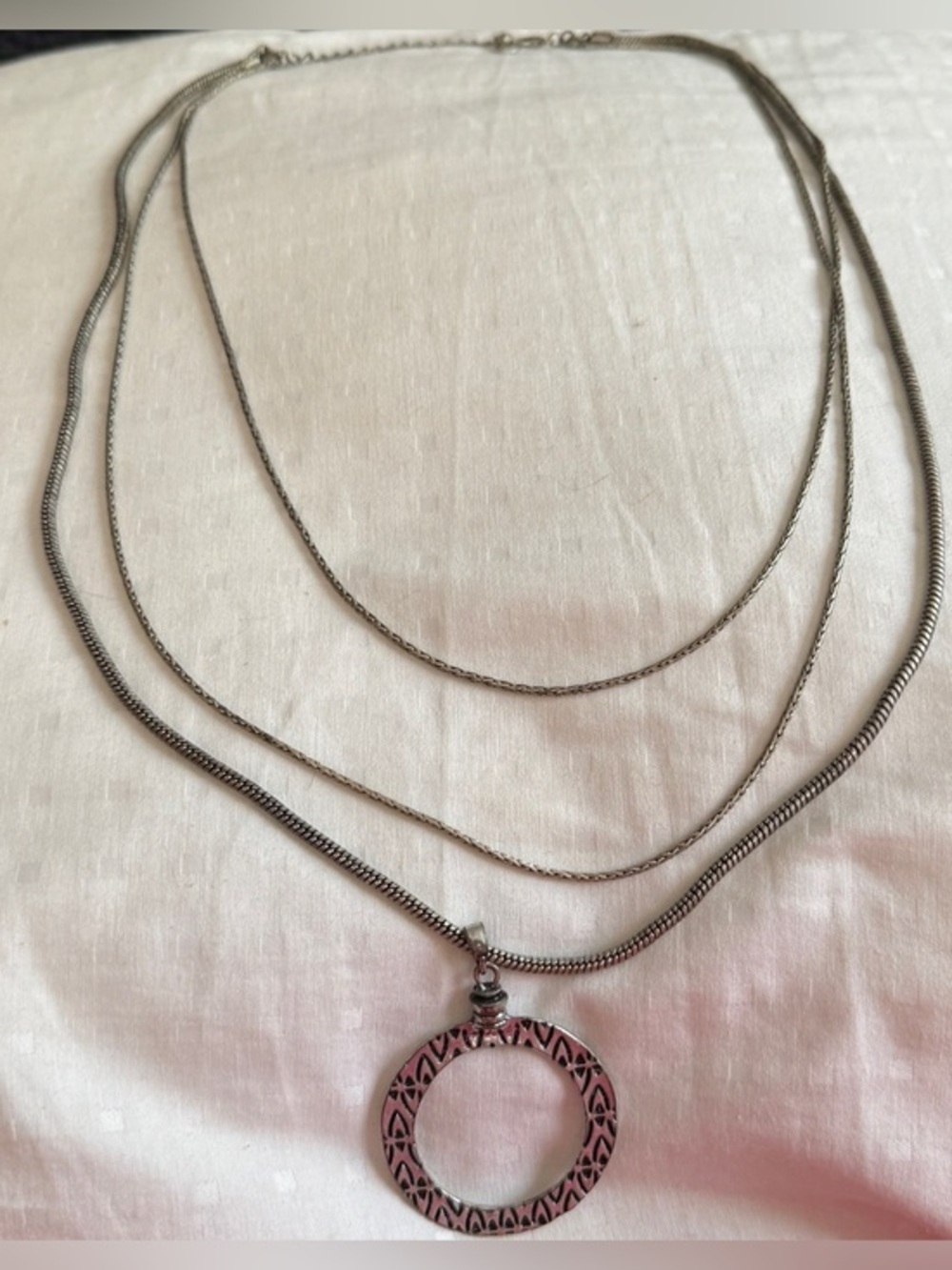 Makers Mark Silver-Tone Triple Layer Necklace with Decorative Circle Pendant